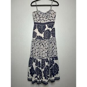 Eliza J Navy & Blush Pink Midi Tiered Sun Dress Floral Feminine Romantic Size 4